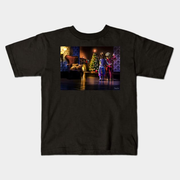 Checking For Santa's Arrival Kids T-Shirt by kenmo